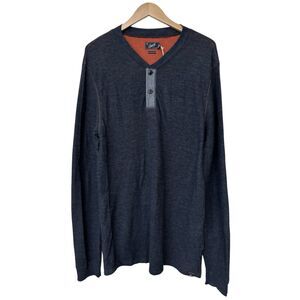 Grayers Clothier Men XXL Tall Slub Thermal Henley Shirt Navy with Orange Seams
